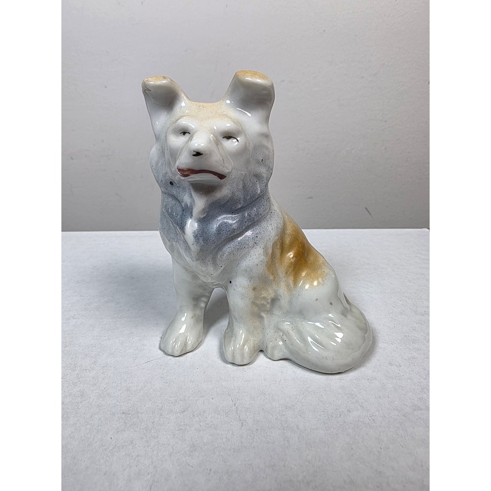 Vintage Porcelain German Shepherd Dog Figurine Seated Made in Japan Ceramic